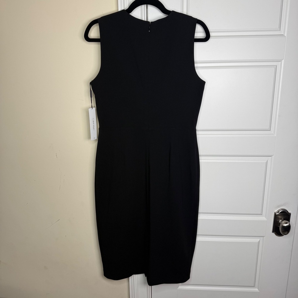 Calvin Klein Sheath Dress Women 10 Black Gold Zip Front Party Professional NWT
